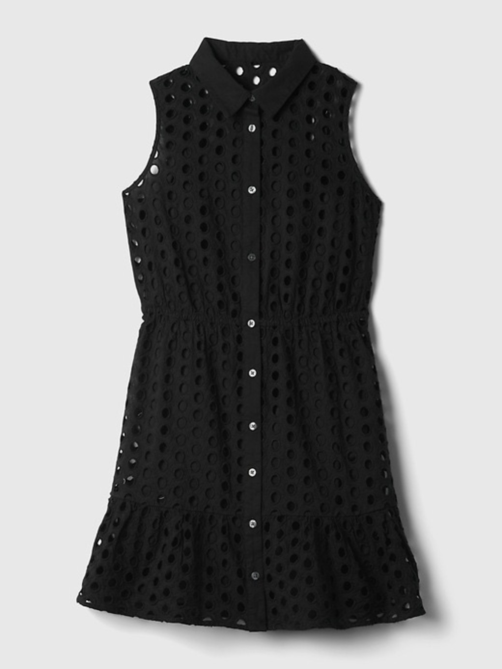 GAP Black Sleeveless Eyelet Button-Front Dress